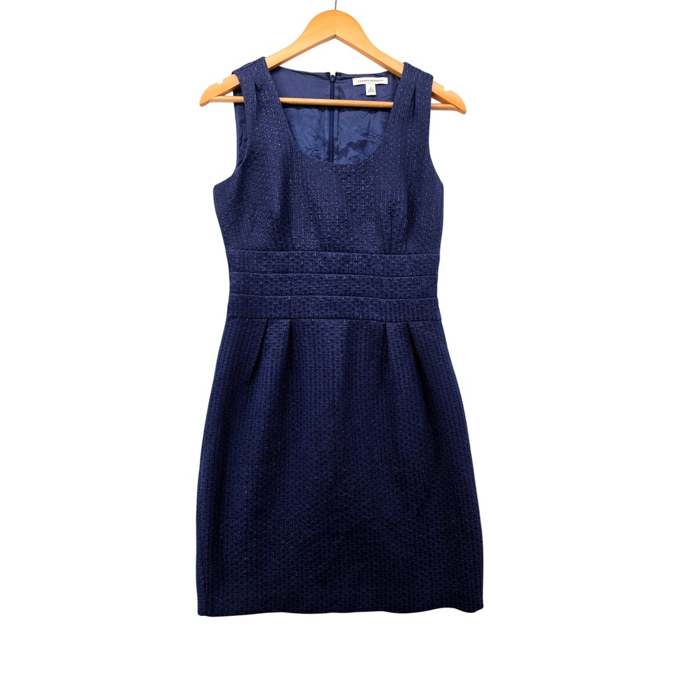 Banana Republic Navy Blue Textured Sheath Dress Size 8 Sleeveless Pleated Career